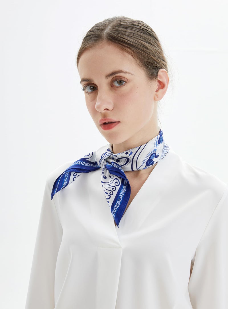 MEISEE Pure Natural Mulberry Silk Scarfs Women Small Square Scarf 21" x 21" Breathable Lightweight Neckerchief Printed Headscarf (Blue and white porcelain) - Image 3