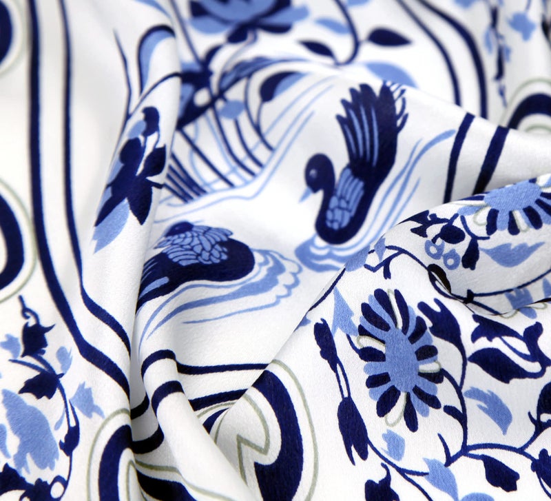 MEISEE Pure Natural Mulberry Silk Scarfs Women Small Square Scarf 21" x 21" Breathable Lightweight Neckerchief Printed Headscarf (Blue and white porcelain) - Image 4