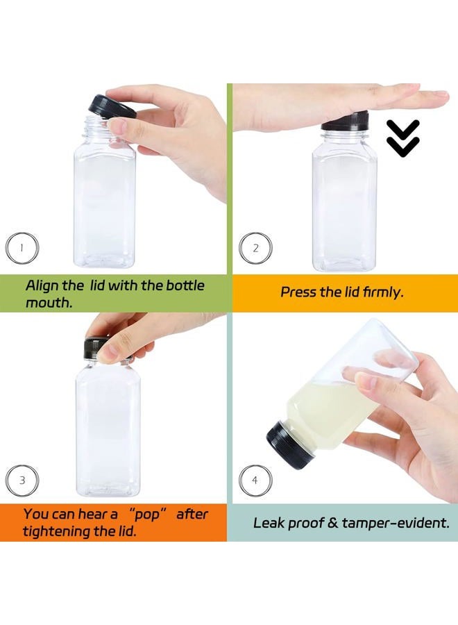 BAKHUK 36pcs 8oz Juice Bottles with Lids, Food Grade Reusable Clear Containers with Black Tamper Evident Caps for Juice, Milk and Other Beverages - Image 4