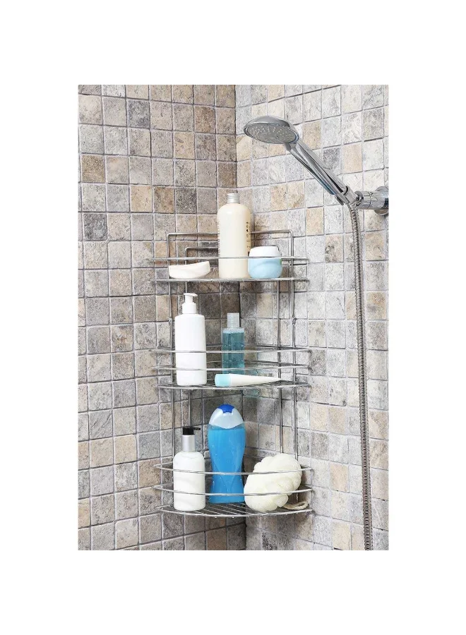 Primanova 3-Tier Fest Flat Corner Shower Caddy Silver and Clear 50 x 24 x 24 cm