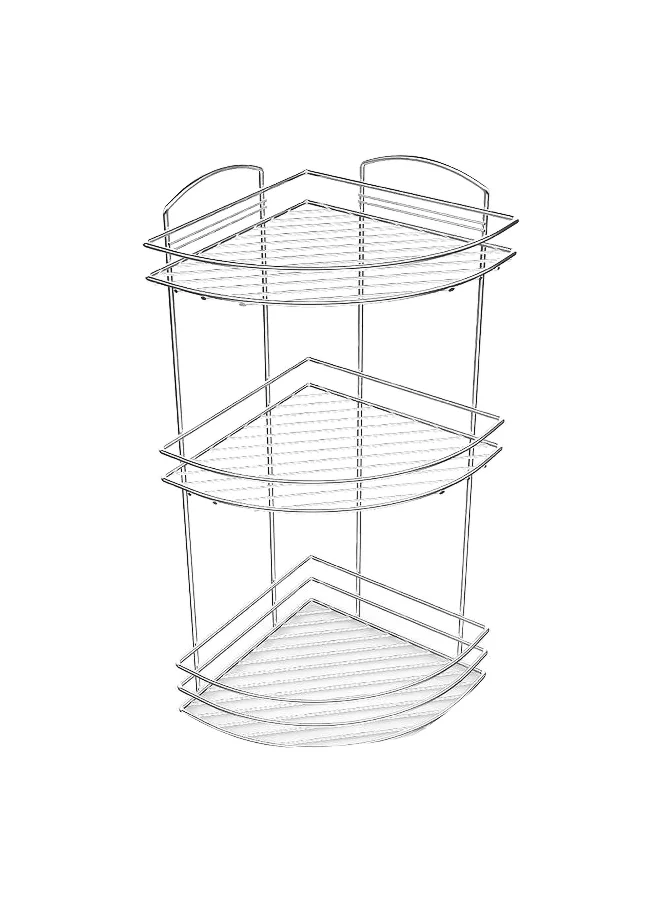 Primanova 3-Tier Fest Flat Corner Shower Caddy Silver and Clear 50 x 24 x 24 cm