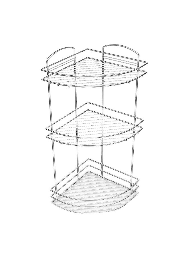 Primanova 3-Tier Fest Flat Corner Shower Caddy Silver and Clear 50 x 24 x 24 cm - Image 1