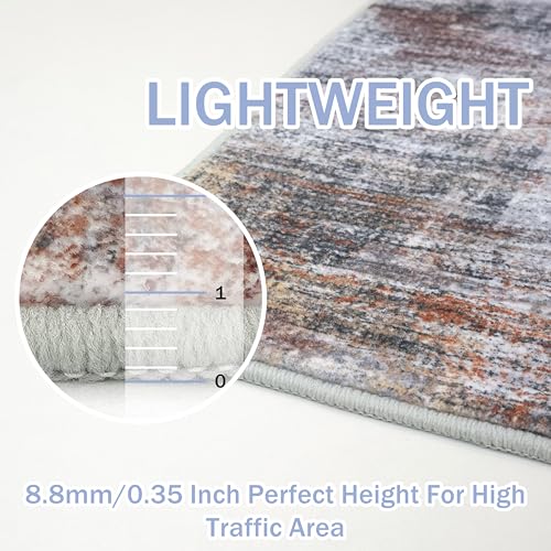 IOHOUZE Small Abstract Area Rug 2x3 Ft Entryway Rugs Washable Door Mat Indoor Entrance, Rubber Backed Throw Rugs, Printed Faux Wool Non Slip Floor Carpet for Foyer Front Door Sink, Orange Grey - Image 5