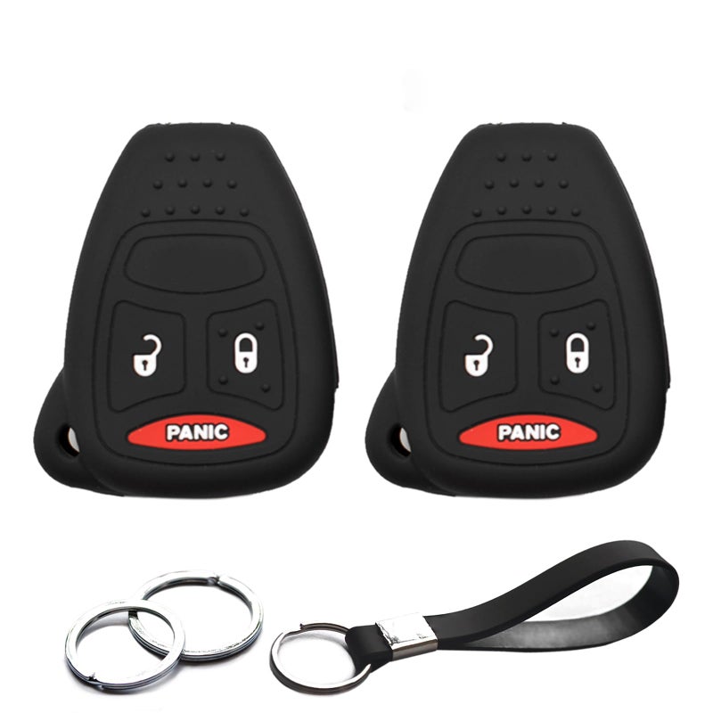 INFIPAR 2pcs Compatible with Dodge Caliber Charger Dakota Durango Magnum Ram 1500 2500 3500 Key Fob Cover Case Key Chain Protector Keyless Remote Holder