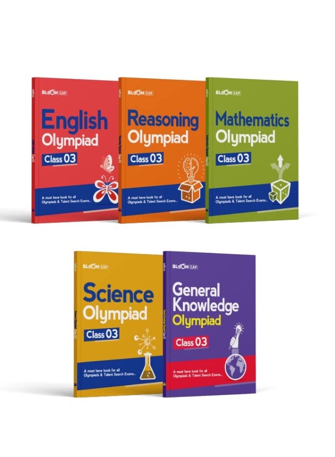 Bloom CAP Olympiad Science, Mathematics, Reasoning, English, General Knowledge Class 3 (Set of 5 books) 