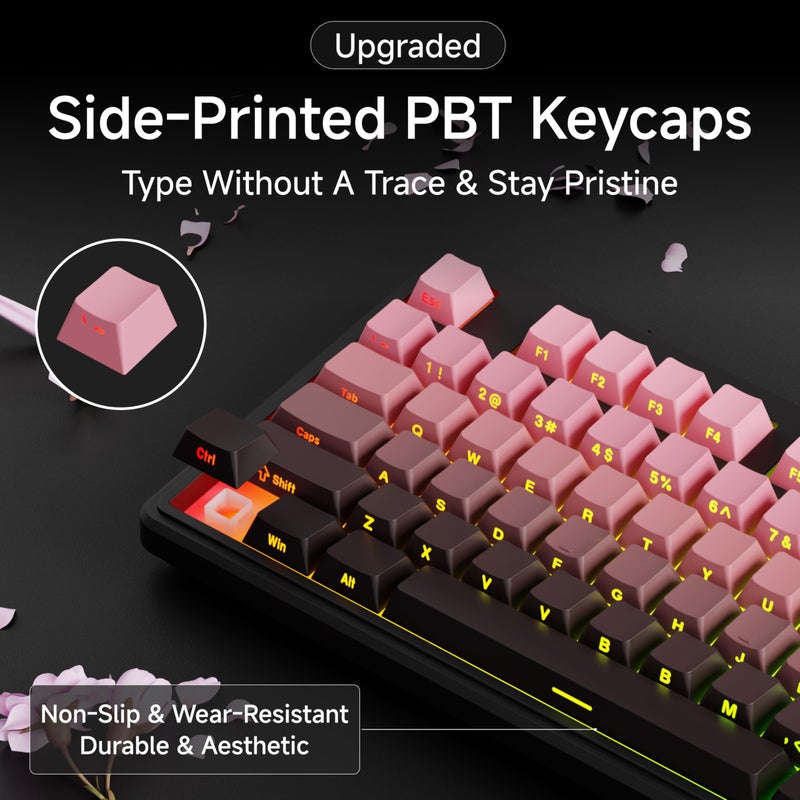 EWEADN V80 Wired TKL RGB Gaming Keyboard, 80% Compact Layout with PBT Keycaps, Whisper Quiet Membrane Switch, 26-Key Anti-Ghosting, Ergonomic Computer Keyboard for Laptop PC Gamer - BlackBerry Pink - Image 4