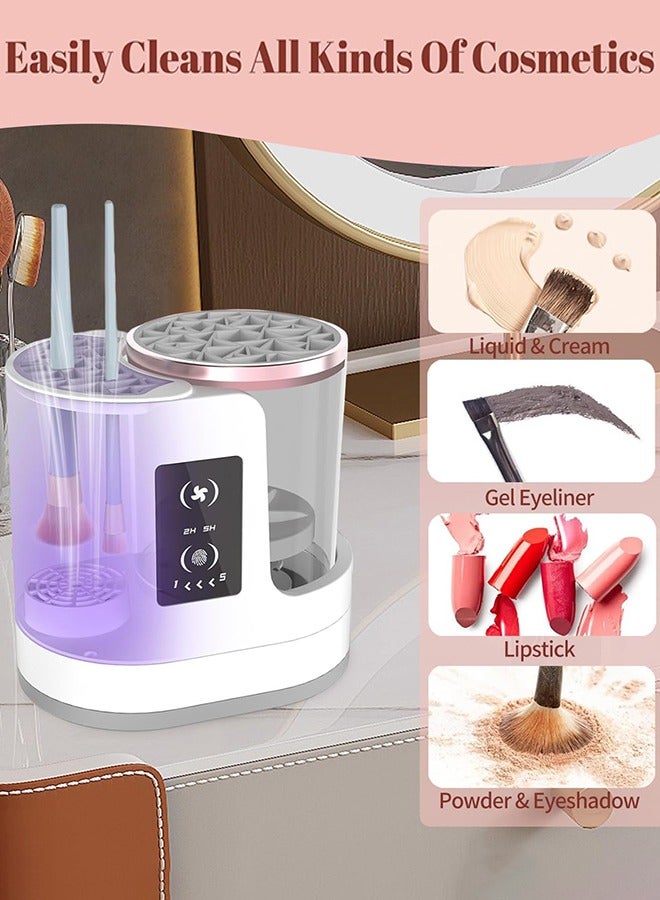 انججو ANGJU 3 في 1 فرشاة التجميل الكهربائية الأنظف ، مع فرشاة التجميل مجفف قوس ، توقيت المحمولة الناقل التسلسلي العام فرشاة التجميل أداة التنظيف التلقائي ، ومناسبة لجميع الأحجام من مستحضرات التجميل فرشاة مجموعة ، فرشاة الحمرة  - Image 5