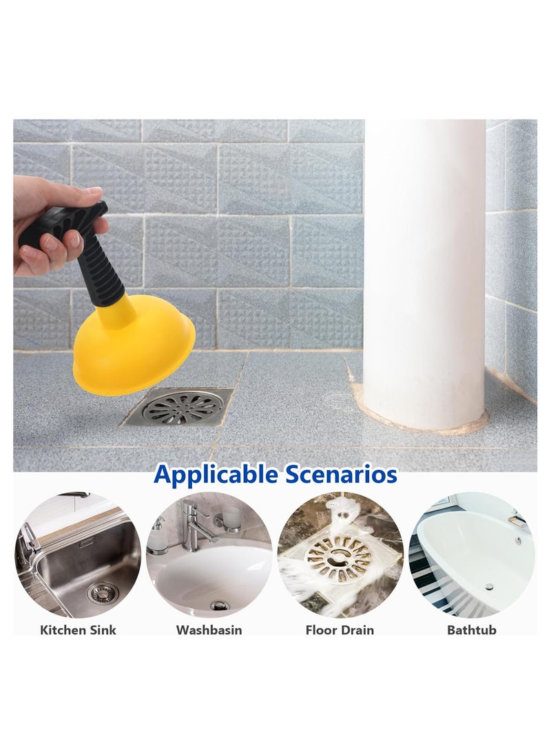 2Pcs Drain Plunger, Small Toilet Plunger, Mini Sink Plunger with Short Handle, Clog Remover Hand Ergonomic, Space-Saving, Plunger Unclogging Tool for Bathroom, Shower, Kitchen