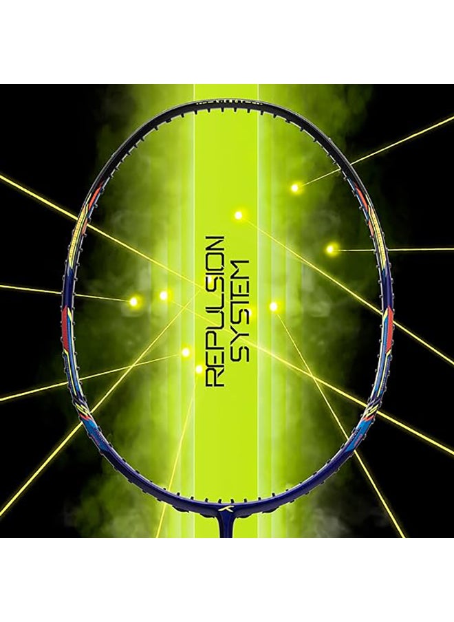 HUNDRED - N-ERGY 80 Carbon Fibre Strung Badminton Racket with Full Racket Cover (Indigo/Black) | For Intermediate Players | 80 grams | Maximum String Tension - 32lbs - Image 1
