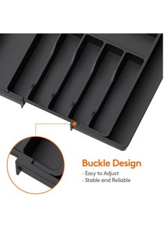 ELFSA Silverware Drawer Organizer, Expandable Utensil Tray for Kitchen, BPA Free Flatware and Cutlery Holder, Adjustable Plastic Storage for Spoons Forks Knives, Large, Black,33-57*38*5 CM  - Image 4