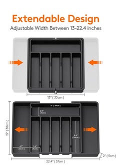 ELFSA Silverware Drawer Organizer, Expandable Utensil Tray for Kitchen, BPA Free Flatware and Cutlery Holder, Adjustable Plastic Storage for Spoons Forks Knives, Large, Black,33-57*38*5 CM  - Image 2