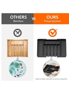 ELFSA Silverware Drawer Organizer, Expandable Utensil Tray for Kitchen, BPA Free Flatware and Cutlery Holder, Adjustable Plastic Storage for Spoons Forks Knives, Large, Black,33-57*38*5 CM  - Image 5