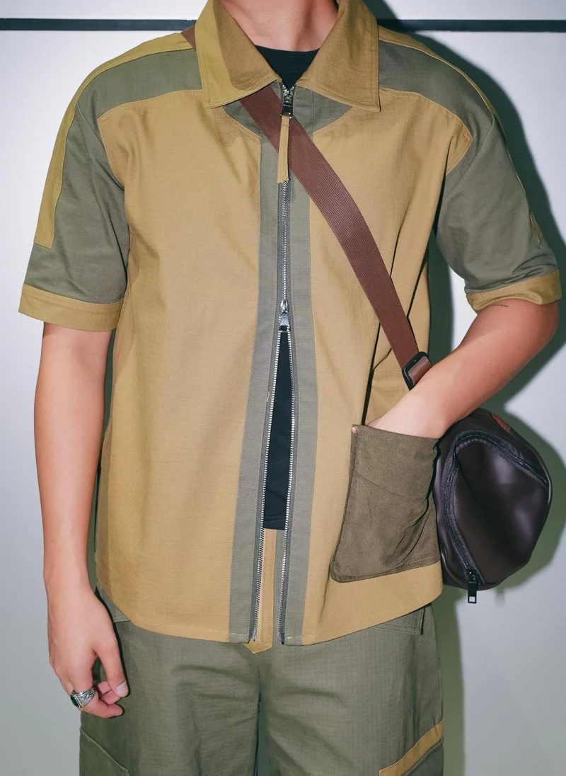 فلاش موب نيشن Two‑Tone Tech Utility Zip SS Shirt