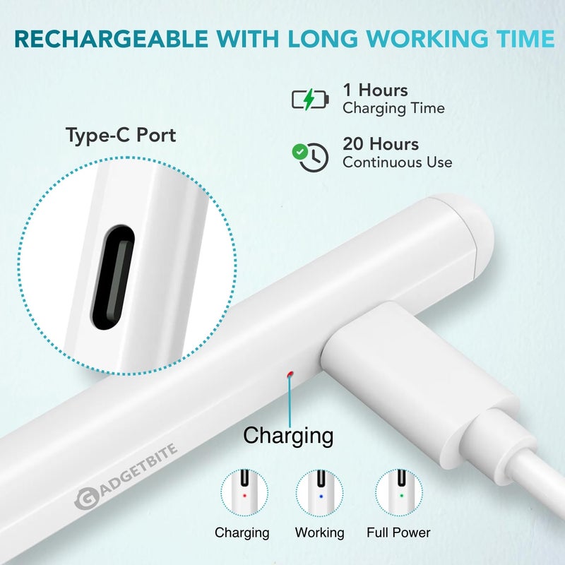 GadgetBite For Apple Pencil Stylus Pen Upgraded 2nd Gen Stylus for iPad 6 7 8 9 10 iPad Pro 11" 12.9" 3rd 4th 5th 6th iPad Mini 6th 5th Gen iPad Air 3rd 4th 5th Gen With Type C Charging Palm Rejection - Image 2