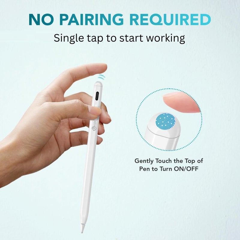 GadgetBite For Apple Pencil Stylus Pen Upgraded 2nd Gen Stylus for iPad 6 7 8 9 10 iPad Pro 11" 12.9" 3rd 4th 5th 6th iPad Mini 6th 5th Gen iPad Air 3rd 4th 5th Gen With Type C Charging Palm Rejection - Image 5