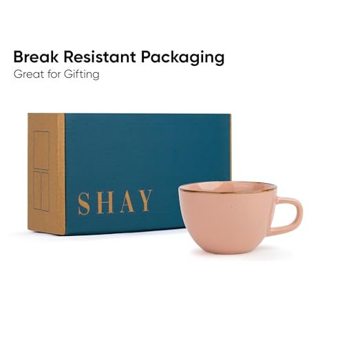 Shay Cappuccino Cup and Saucer Set, Pink Speckle, 300ml | Glossy Finish | Premium Stoneware Coffee Cup | Microwave Safe - Image 5