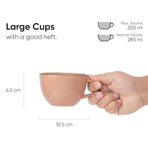 Shay Cappuccino Cup and Saucer Set, Pink Speckle, 300ml | Glossy Finish | Premium Stoneware Coffee Cup | Microwave Safe - Image 3