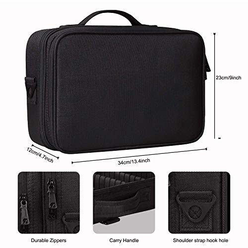 INOVERA (LABEL) Nylon Makeup Organizer Bag Professional Travel Cosmetic Bag Makeup Storage with Adjustable Compartment (Black, Medium (34L x 23B x 12H cm)) - Image 2