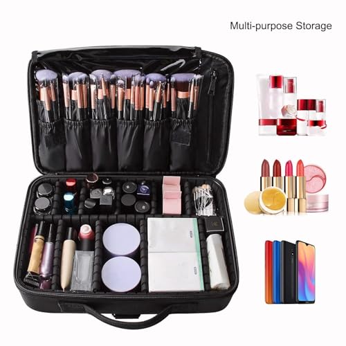 INOVERA (LABEL) Nylon Makeup Organizer Bag Professional Travel Cosmetic Bag Makeup Storage with Adjustable Compartment (Black, Medium (34L x 23B x 12H cm)) - Image 5