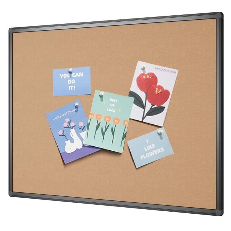 VIZ-PRO Cork Notice Board, 36 X 24 Inches, Cork Bulletin Board with Black Aluminium Frame - Image 1