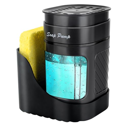 Eavida 3-in-1 Dish Soap Dispenser with Sponge Holder for Kitchen Sink(Includes One Sponge), Kitchen Soap Dispenser Set - Black - Image 1