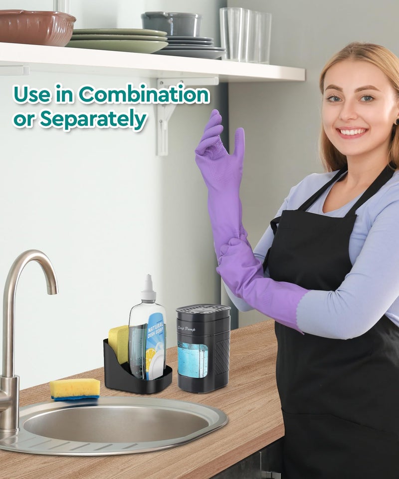 Eavida 3-in-1 Dish Soap Dispenser with Sponge Holder for Kitchen Sink(Includes One Sponge), Kitchen Soap Dispenser Set - Black - Image 4