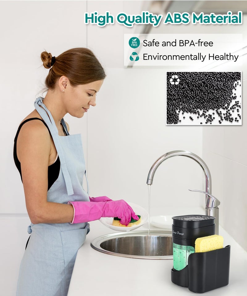 Eavida 3-in-1 Dish Soap Dispenser with Sponge Holder for Kitchen Sink(Includes One Sponge), Kitchen Soap Dispenser Set - Black - Image 3