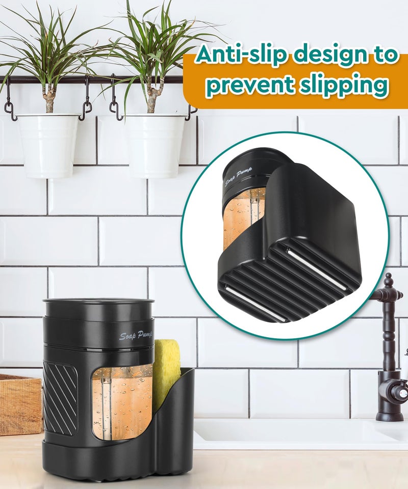 Eavida 3-in-1 Dish Soap Dispenser with Sponge Holder for Kitchen Sink(Includes One Sponge), Kitchen Soap Dispenser Set - Black - Image 5