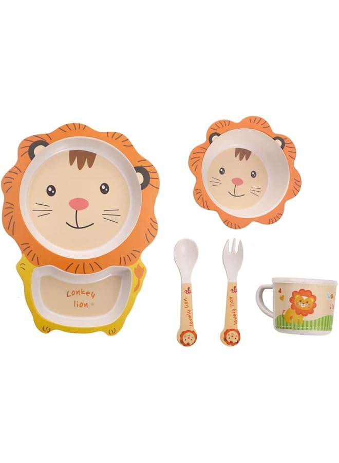KASTWAVE 5Pcs/Set Kids Dinnerware Set Children Dishes Food Plate Bowl Cup Spoon Fork Set Natural Bamboo Fiber Dishware Bpa Free Dishwasher Safe - Image 1