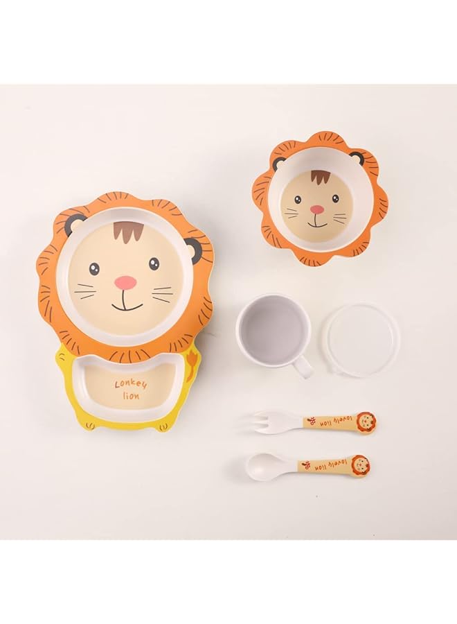 KASTWAVE 5Pcs/Set Kids Dinnerware Set Children Dishes Food Plate Bowl Cup Spoon Fork Set Natural Bamboo Fiber Dishware Bpa Free Dishwasher Safe - Image 2