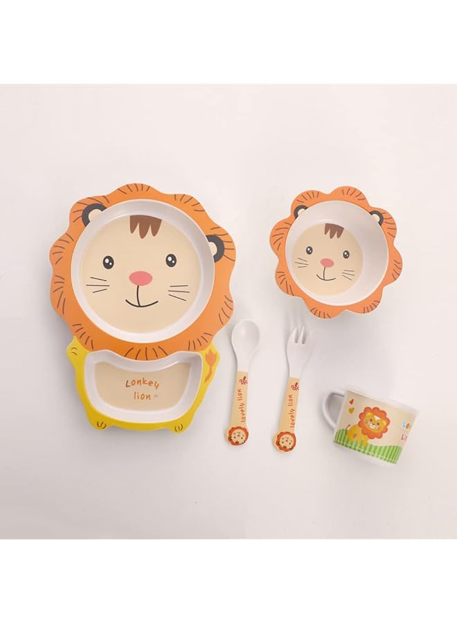 KASTWAVE 5Pcs/Set Kids Dinnerware Set Children Dishes Food Plate Bowl Cup Spoon Fork Set Natural Bamboo Fiber Dishware Bpa Free Dishwasher Safe - Image 3