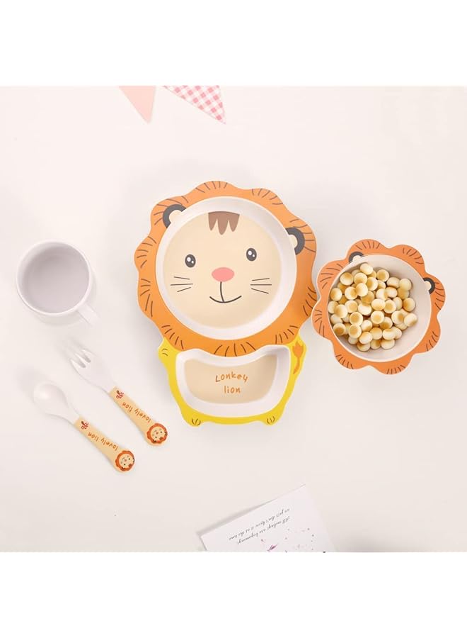 KASTWAVE 5Pcs/Set Kids Dinnerware Set Children Dishes Food Plate Bowl Cup Spoon Fork Set Natural Bamboo Fiber Dishware Bpa Free Dishwasher Safe - Image 4