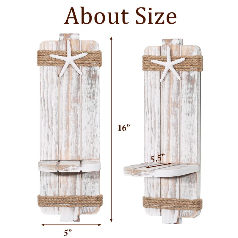 SUJUN Disdressed Starfish Wall Candle Sconces (Set of 2) - Beach Decor, Ocean Themed Wall-Mount Candleholders, Nautical Style Beach Bathroom Decor, Coastal Farmhouse Seashell Candle Holders - Image 2