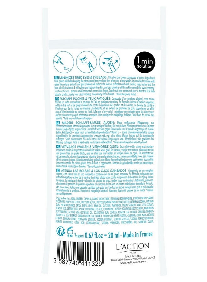 L'Action Paris All In One Eye Bag Minimiser Natural Plant Based Cream Minimises Tired Eyes And Eye Bags Vitamin E Softens And Hydrates Skin Youthful Complexion 20Ml - Image 4