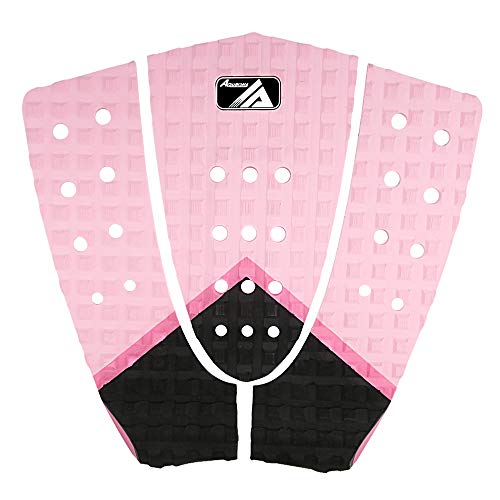 AQUBONA 3 Piece Stomp Pad Surfboard EVA Traction Pad Adhesive Professional Tail Pad/Applies All Boards - Surfboards, Shortboards, Longboards, Skimboards/Multiple Color Choices (Pink Black) - Image 1