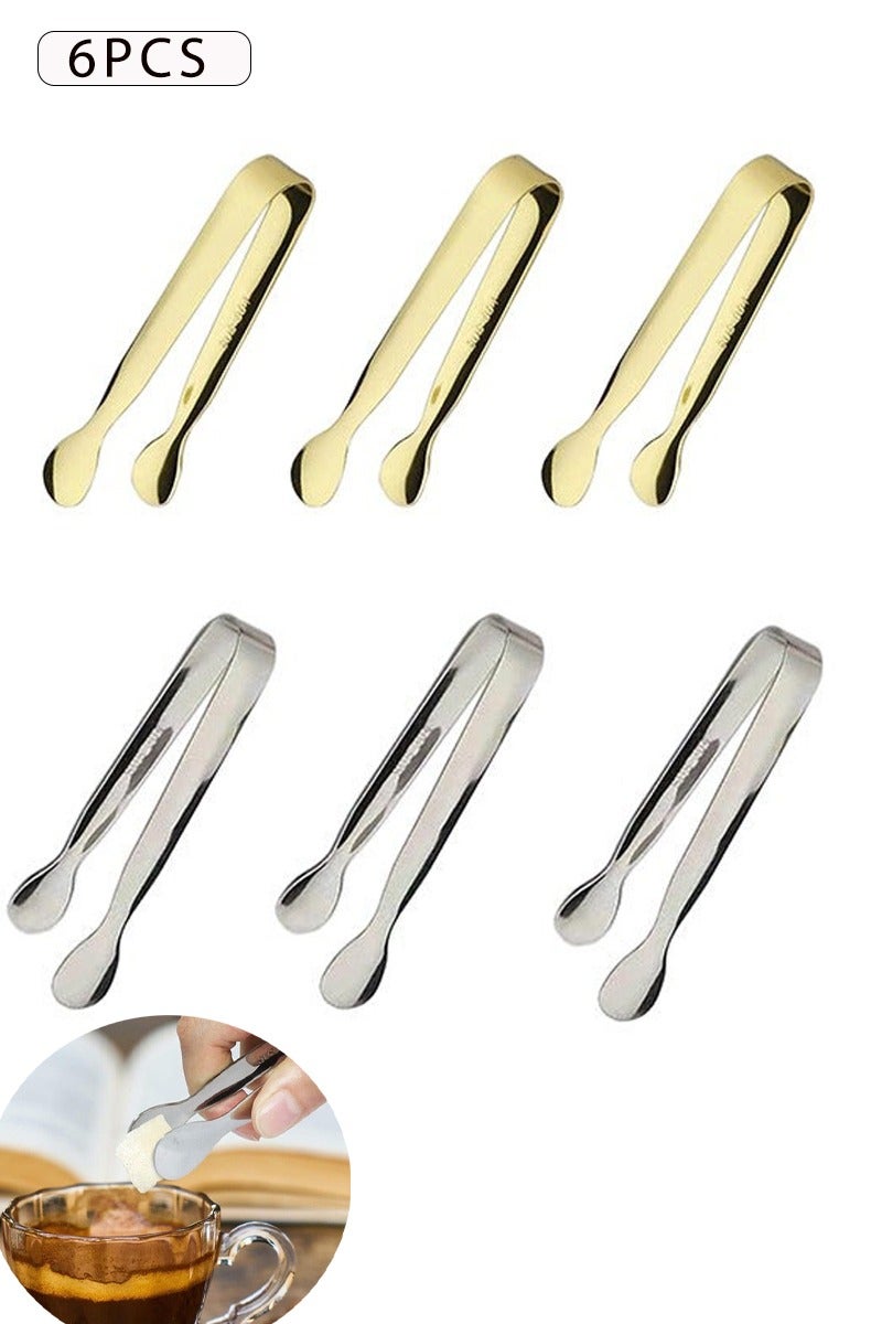روكاوات 6pcs الجليد ملقط السكر المصغر 4.25 بوصة لخدمة طعام صغير التقديم ، ملقط المطبخ للمقبلات ، حزب الشاي ، بار المقهى ، الحلويات بواسطة Sunenlyst (الفضة والذهبية) - Image 1