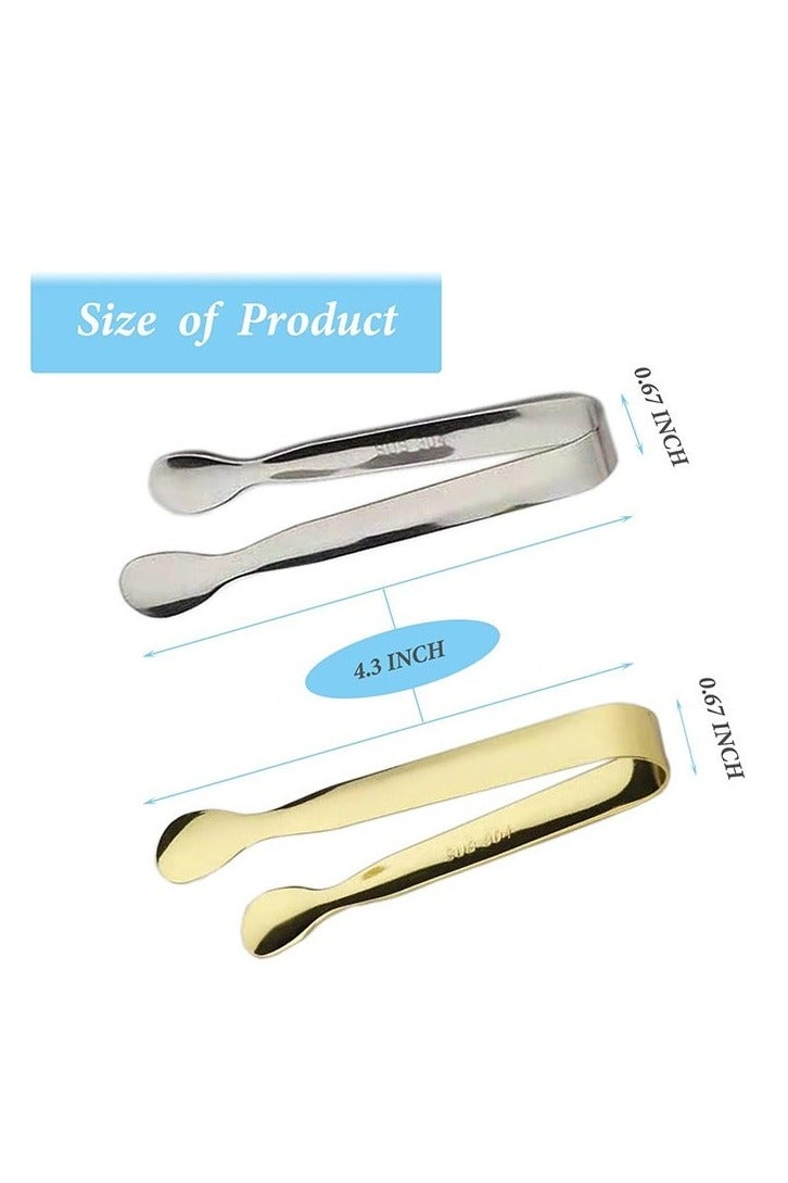 روكاوات 6pcs الجليد ملقط السكر المصغر 4.25 بوصة لخدمة طعام صغير التقديم ، ملقط المطبخ للمقبلات ، حزب الشاي ، بار المقهى ، الحلويات بواسطة Sunenlyst (الفضة والذهبية) - Image 5