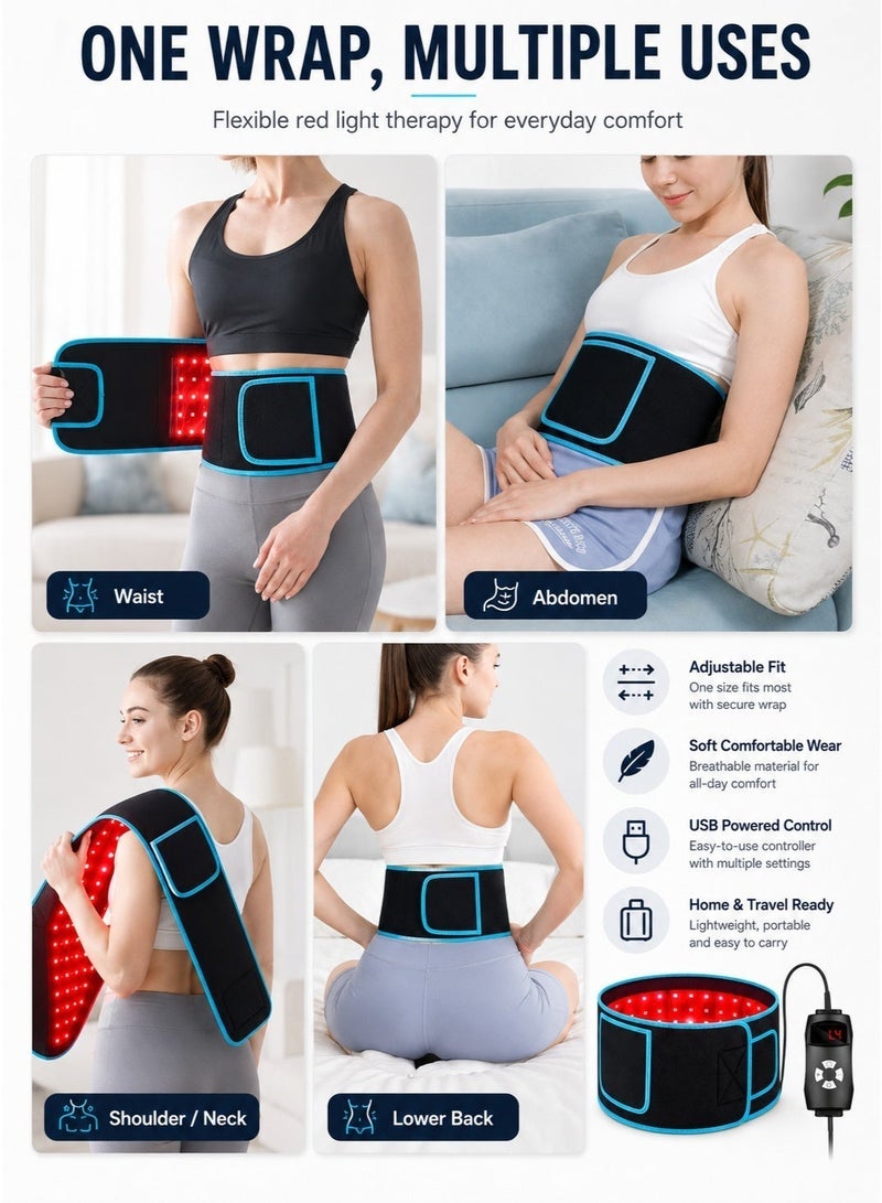HUMJO Adjustable Wrap Red Light Therapy Belt for Pain Relief & Recovery 105 LEDs Targeted Comfort for Waist Abdomen &Back - Image 4