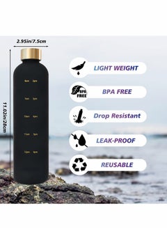 ShebSheb Water Bottle 1L with Time Marker to Drink, Reusable Plastic Bottle with BPA Free for Gym and Sports  - Image 2