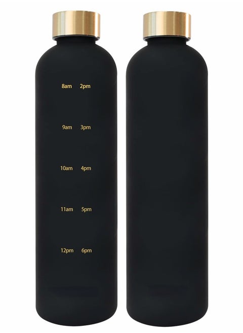 Water Bottle 1L with Time Marker to Drink, Reusable Plastic Bottle with BPA Free for Gym and Sports
