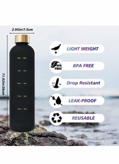 ShebSheb Water Bottle 1L with Time Marker to Drink, Reusable Plastic Bottle with BPA Free for Gym and Sports  - Image 2