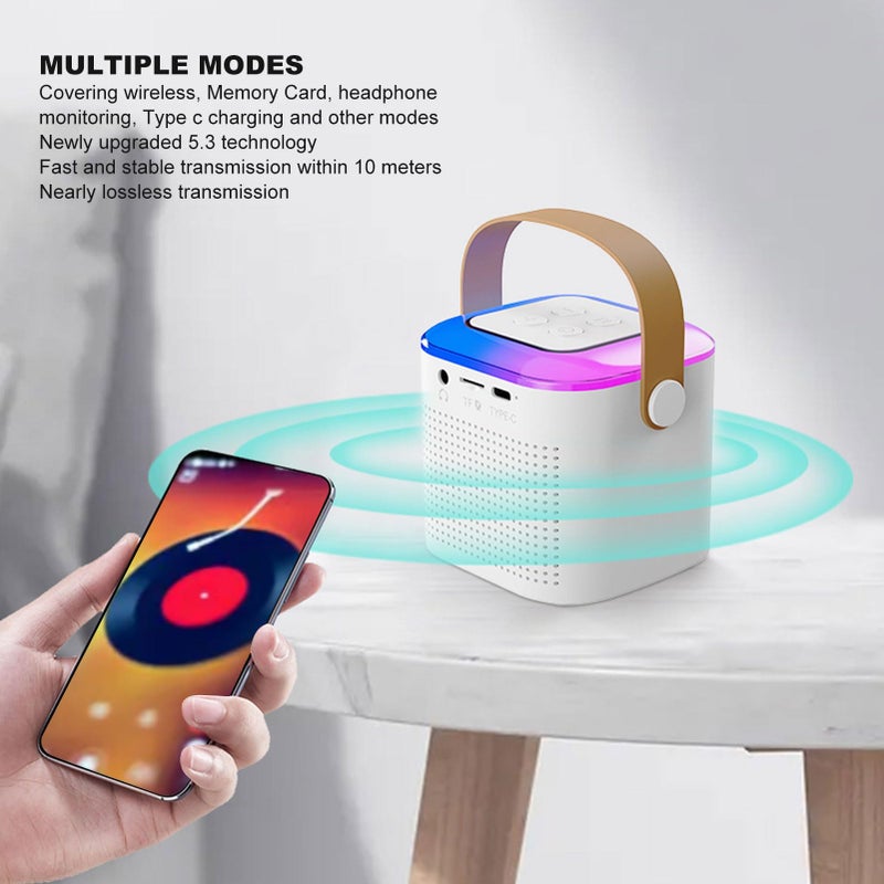 Pink Portable Karaoke Machine With Wireless Microphone Bluetooth Speaker RGB Lights For Home Party - Image 3