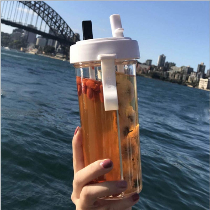 YYDSJFM Creative Water CupOne Cup of Two Different Drinks Two Straws Couple Outdoor 600ml Drinking Cup for Camping Hiking Backpacking Travel OfficeA