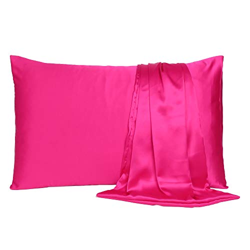 Oussum Satin Silk Pillowcase Pillow Case Covers with Envelop Closure for Hair and Skin Home Bed Decor Set of 2 Pillowcase Free 3 pcs scrunchies (King, Pink) - Image 3