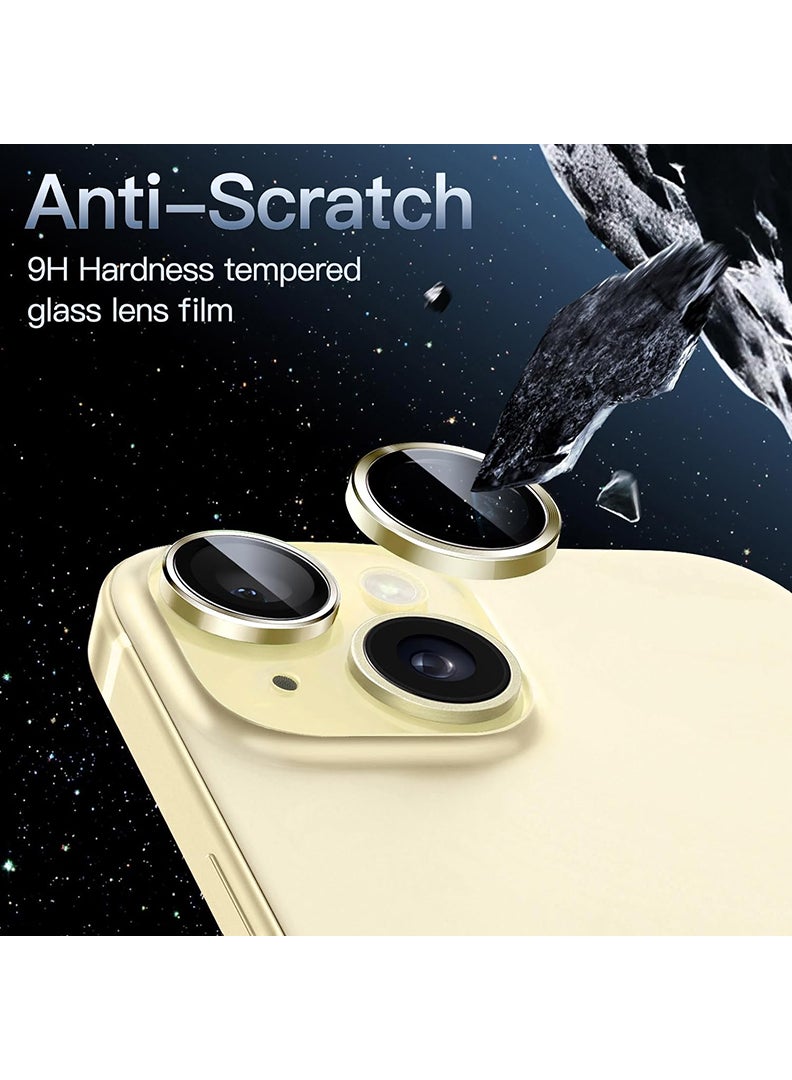 Theodor iPhone 13/ 13 Mini 2 Pcs Camera Lens Protector With 9H Tempered HD Glass Camera Cover Anti Scratch Aluminum Alloy Camera Ring, Gold - Image 3