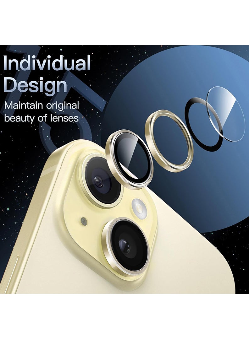 Theodor iPhone 13/ 13 Mini 2 Pcs Camera Lens Protector With 9H Tempered HD Glass Camera Cover Anti Scratch Aluminum Alloy Camera Ring, Gold - Image 2