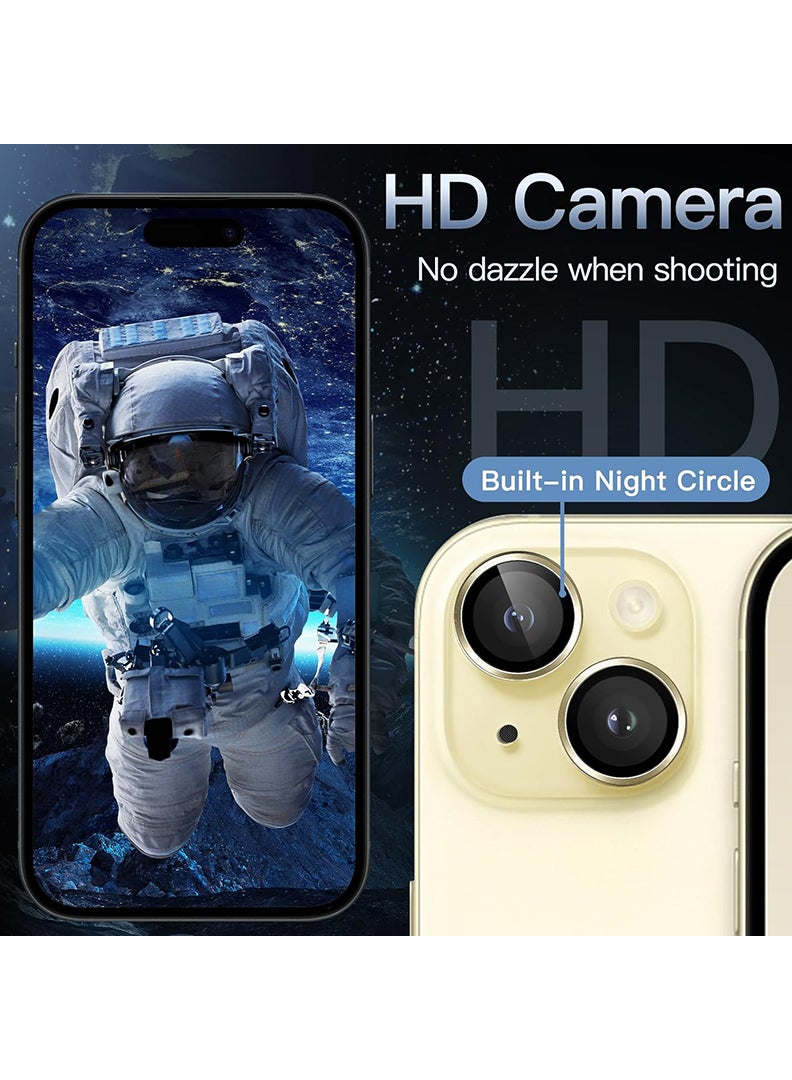 Theodor iPhone 13/ 13 Mini 2 Pcs Camera Lens Protector With 9H Tempered HD Glass Camera Cover Anti Scratch Aluminum Alloy Camera Ring, Gold - Image 4