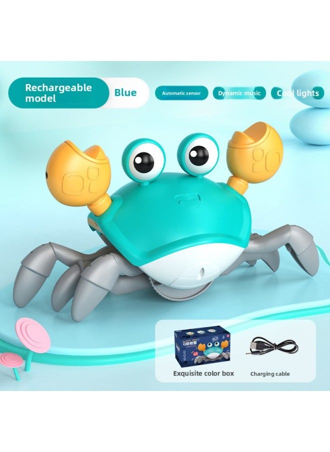 Children's Electric Automatic Induction Crab 2-year-old Baby Baby Toy Boys And Girls 3-6 Above Simulation Will Crawl-Color:[Acousto-optic Electric Induction] Crab-Blue❤Charging Version-send Gift Box  - Image 1
