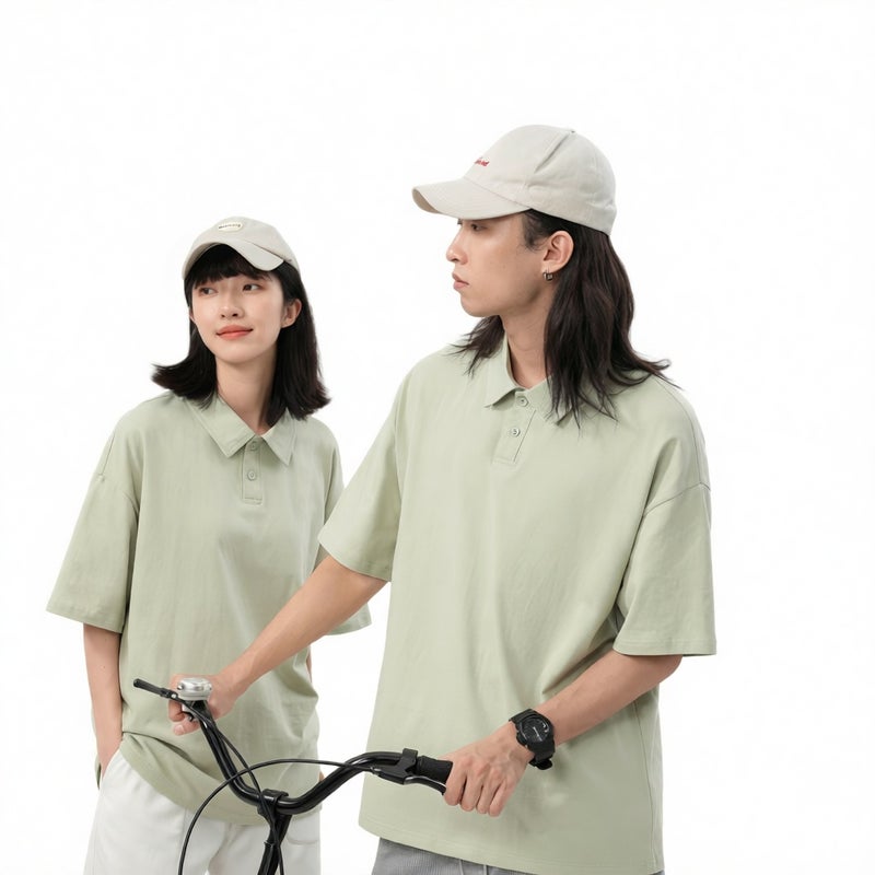 7A Antibacterial Cotton Polo Shirt Casual Loose Drop Shoulder Turn Collar T-Shirt - Image 1