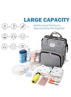 General Diaper Bag Backpack Waterproof Diaper Changing Totes Multi-Function Travel Portable Bassinet Backpack Mommy Bag Large Capacity Baby Backpack for Boy Girl Baby Shower Gifts Folding Frib (Grey)  - Image 2